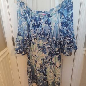 Lilly Pulitzer Calla off the shoulder romper in Catch N Keep, size L